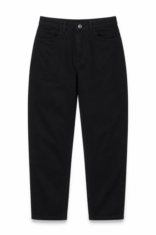 Front view of Missguided women’s black cotton mom jeans, size UK 6, 30-inch leg regular button