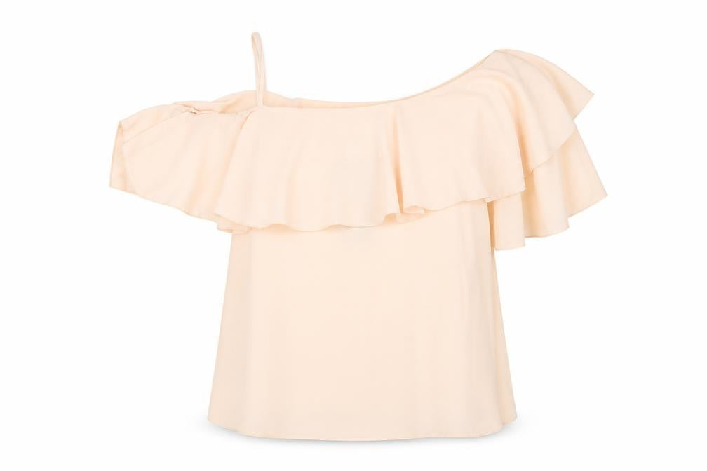 Front view of Boohoo women’s beige polyester basic blouse, size UK 8, boat neck