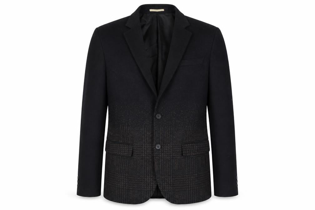 Front view of River Island men’s black plaid polyester jacket suit jacket, size M