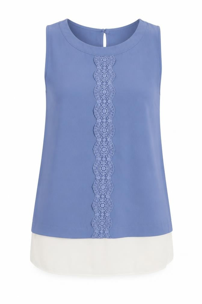 Front view of Atmosphere women’s blue polyester basic blouse, size UK 10, round neck