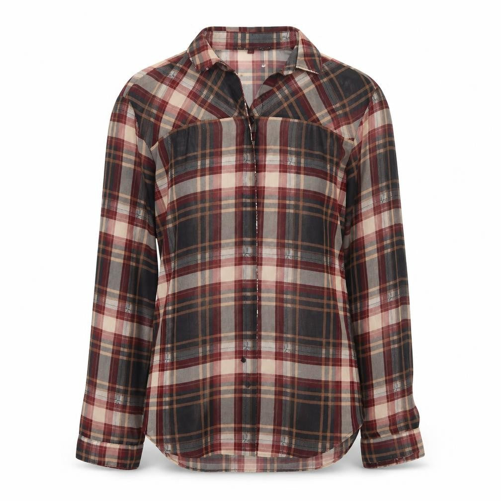Front view of Next women’s multicoloured plaid polyester basic button-up, size UK 10, collared