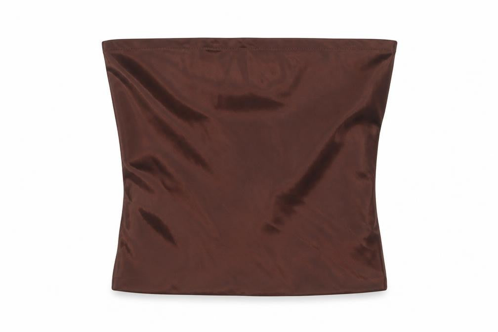 Front view of H&M women’s brown polyester tunic blouse, size S, square neck