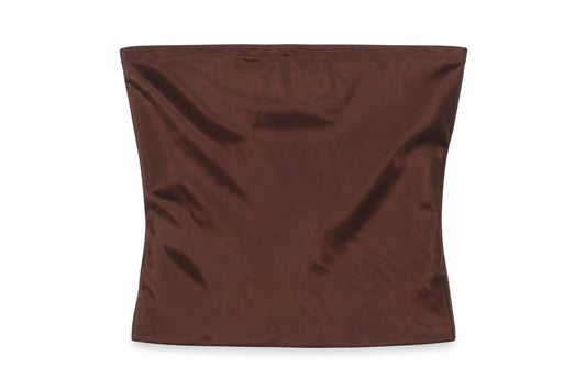 Front view of H&M women’s brown polyester tunic blouse, size S, square neck