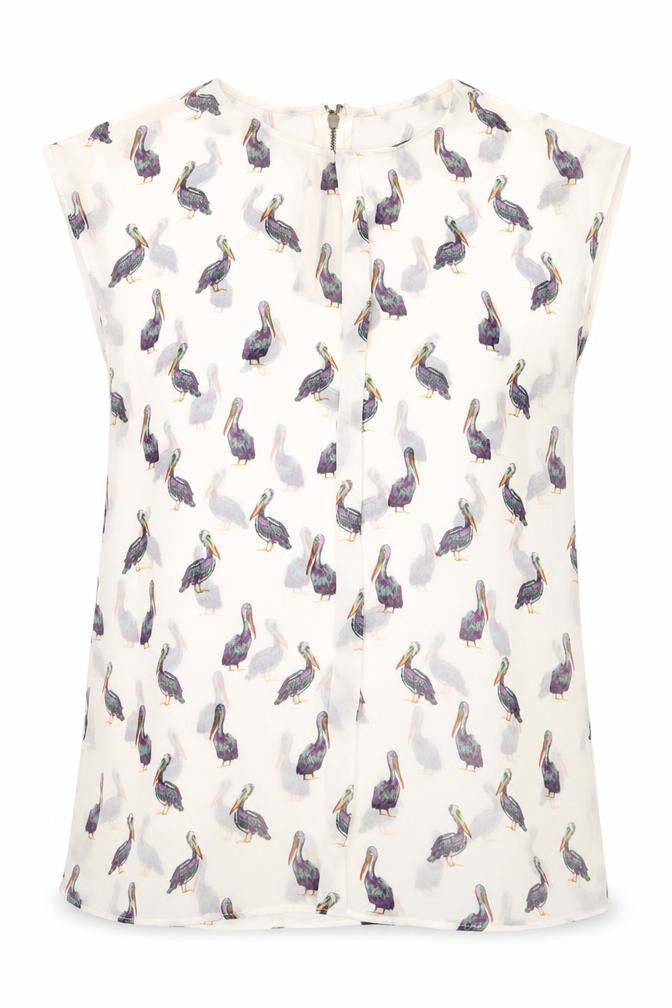 Front view of Zara women’s beige geometric polyester basic blouse, size XS, round neck - bird