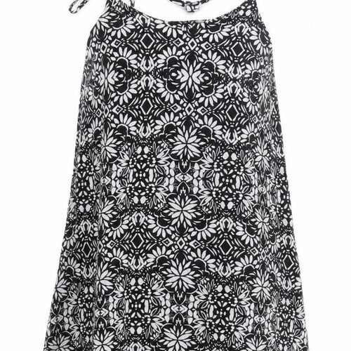 Papaya Womens Black Floral Viscose Tunic Tank Size 10 Scoop Neck - Racerback