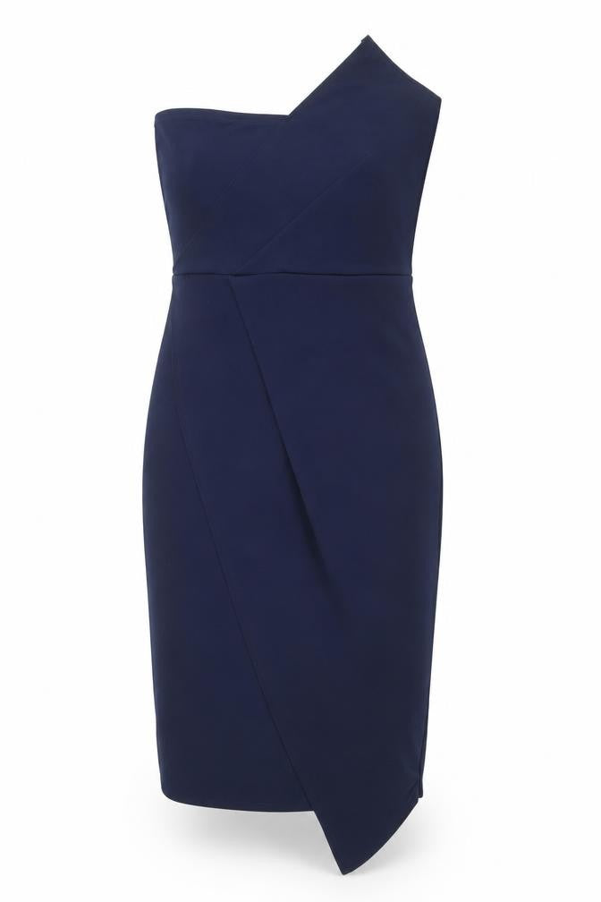 Missguided Womens Blue Polyester Pencil Dress Size 8 Off the Shoulder Zip - Asymmetric