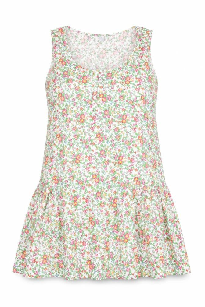 Evie Womens White Floral 100% Cotton A-Line Size 14 Scoop Neck Pullover