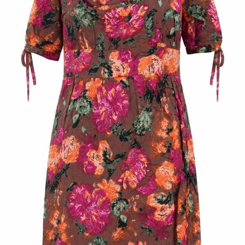 Topshop Womens Brown Floral 100% Cotton A-Line Size 12 Cowl Neck Pullover