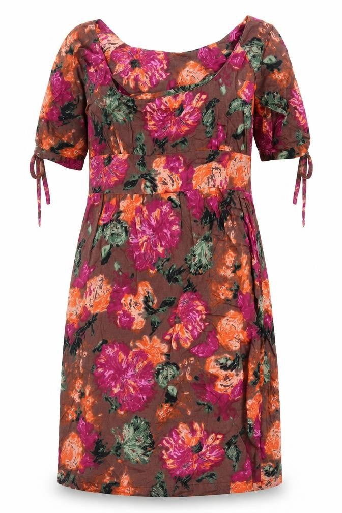 Topshop Womens Brown Floral 100% Cotton A-Line Size 12 Cowl Neck Pullover