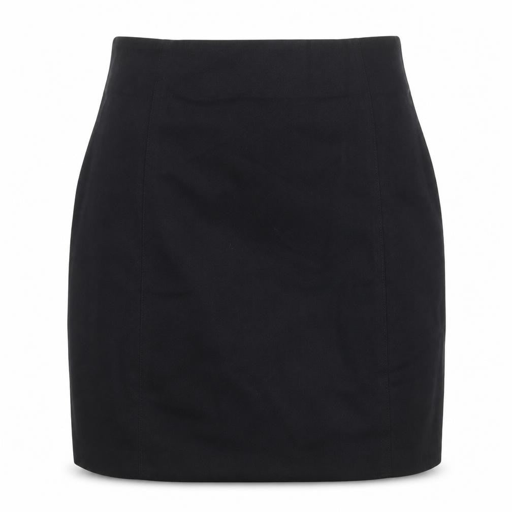 Front view of RESERVED women’s black polyester mini skirt, size UK 6, zip