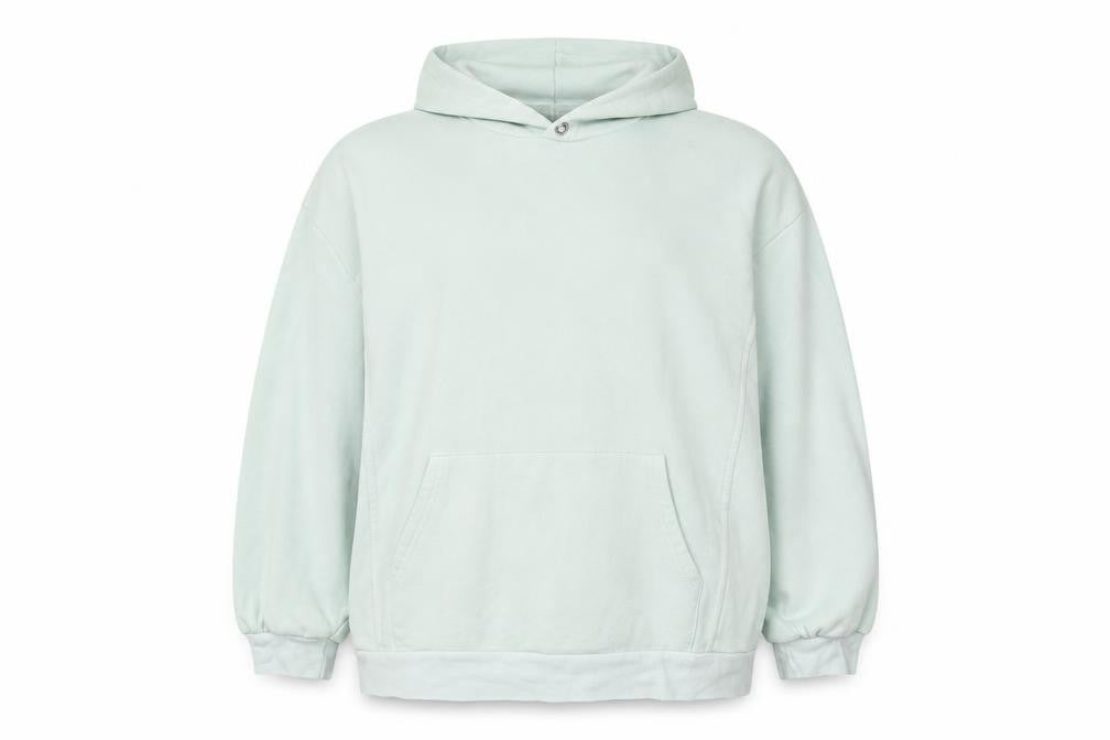 Front view of Topshop women’s green cotton pullover hoodie, size M, pullover