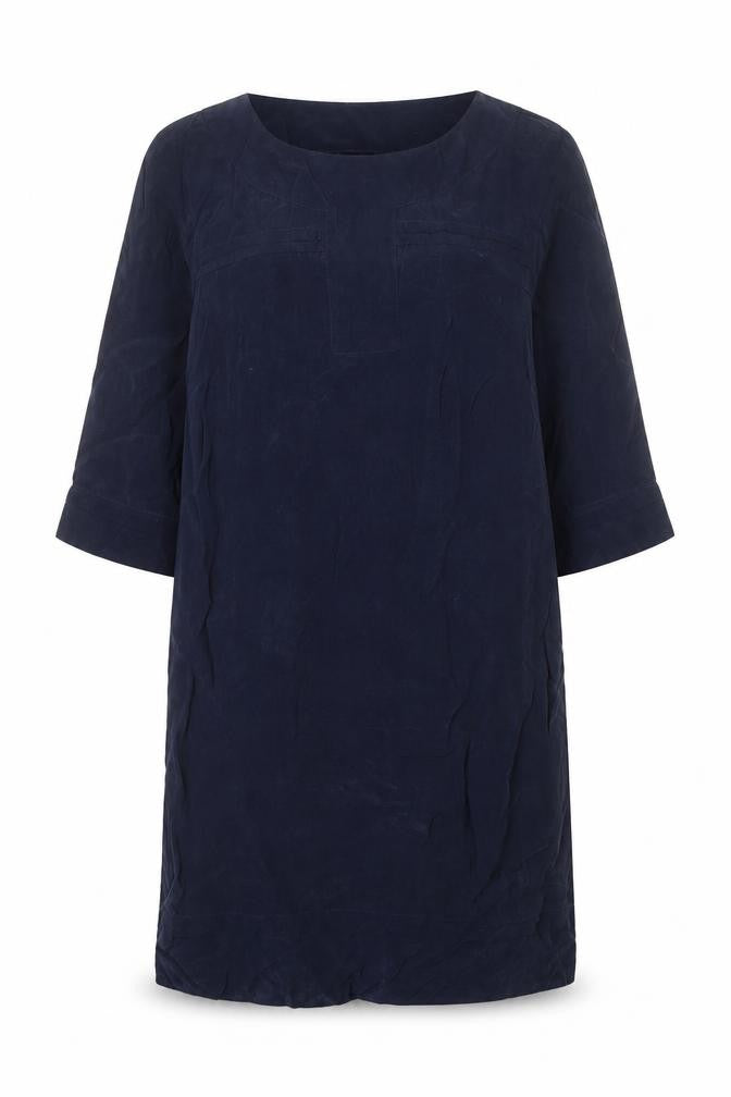 Front view of Autograph women’s blue cupro shift, size UK 12, round neck pullover