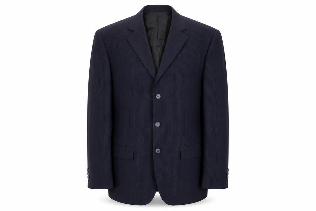 Front view of George men’s black wool jacket suit, size 40