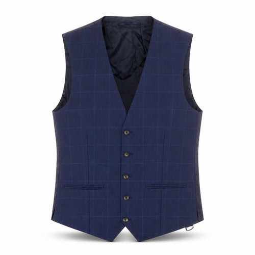 NEXT Mens Blue Plaid Wool Jacket Suit Waistcoat Size 38