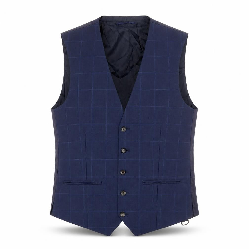 NEXT Mens Blue Plaid Wool Jacket Suit Waistcoat Size 38