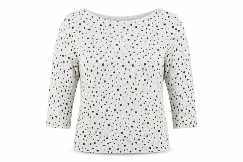 Front view of Kaliko women’s multicoloured scoop neck polka dot viscose jumper, size UK 16