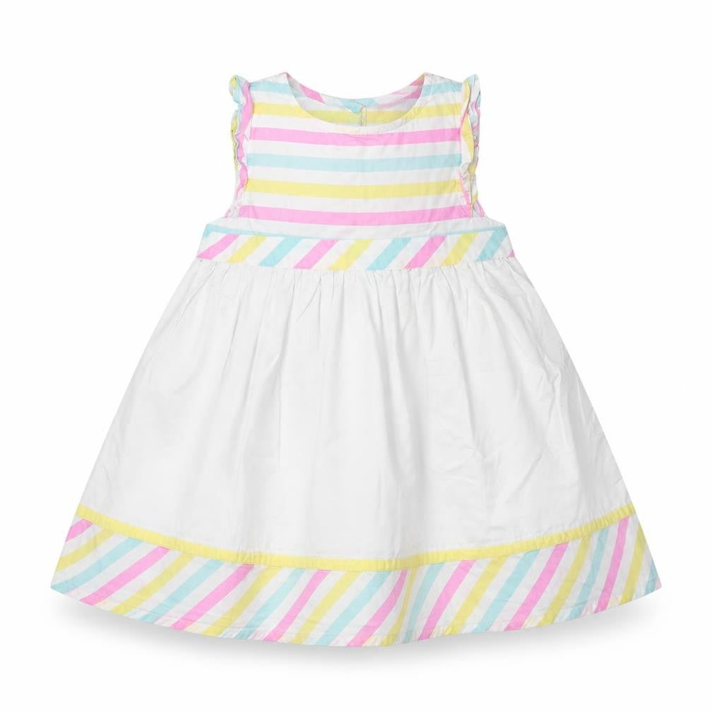 Chloe Louise Girls Multicoloured Striped 100% Cotton Fit & Flare Size 18-24 Months Round Neck Button