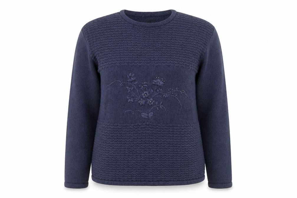 Front view of Fay Louise women’s blue round neck acrylic jumper one size