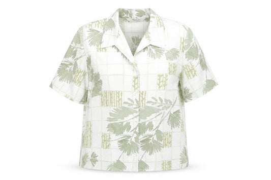 Front view of Berkertex women’s green floral polyester basic button-up, size UK 12, collared
