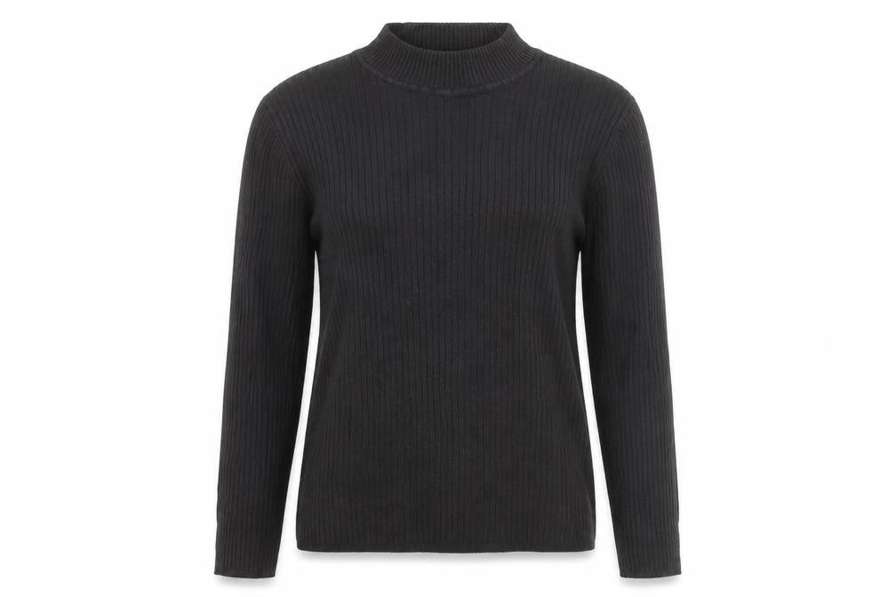 Front view of Primark women’s black mock neck viscose jumper, size M