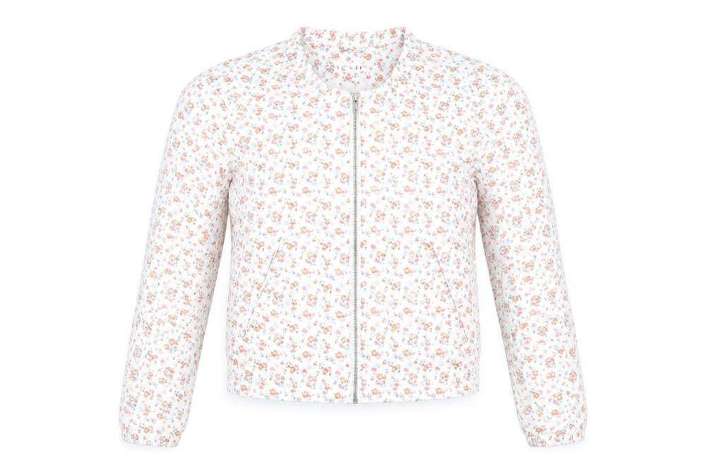 Front view of ICHI women’s multicoloured floral jacket, size XS, zip