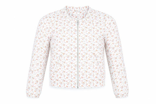 Front view of ICHI women’s multicoloured floral jacket, size XS, zip