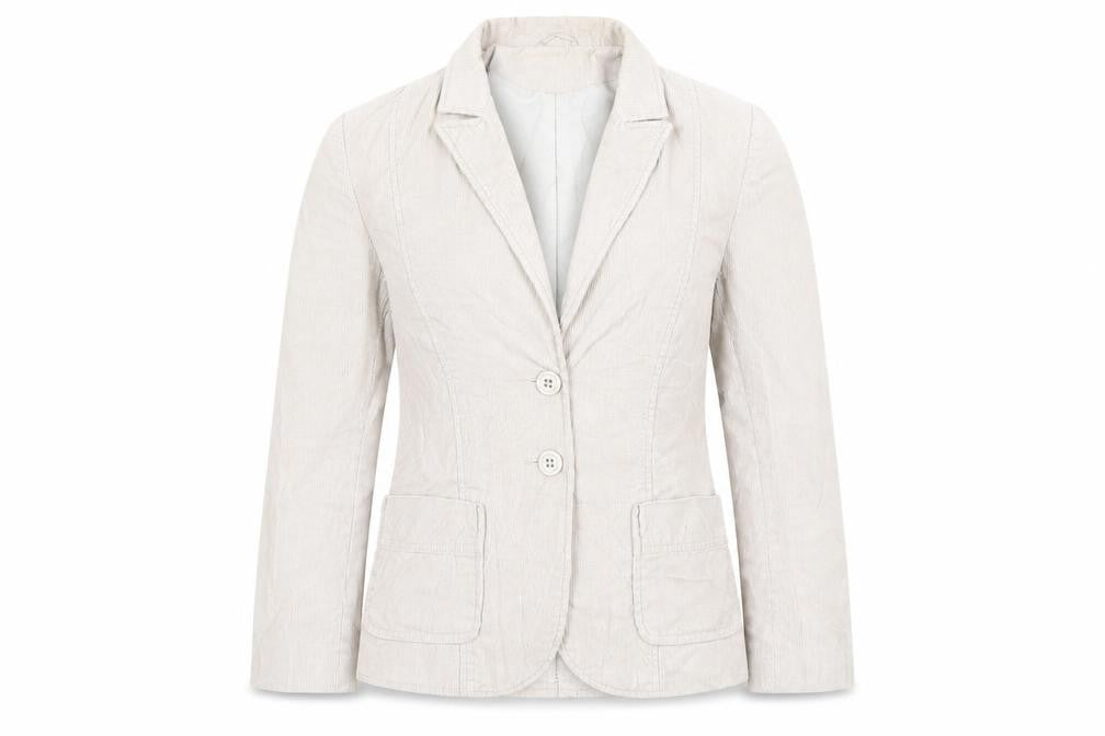 Front view of Topshop women’s beige jacket blazer, size UK 14, button