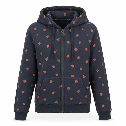 Jack Wills Womens Blue Floral Cotton Full Zip Hoodie Size 8 Pullover