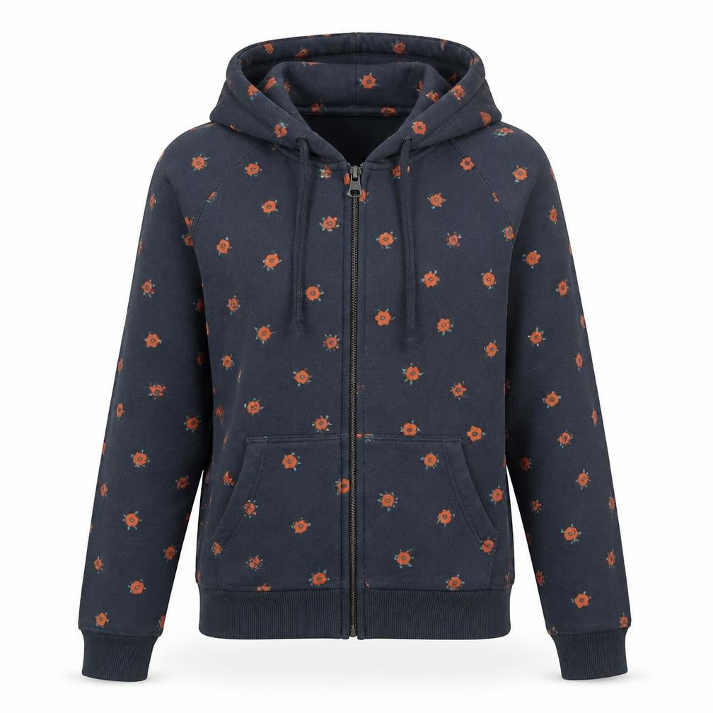 Jack Wills Womens Blue Floral Cotton Full Zip Hoodie Size 8 Pullover
