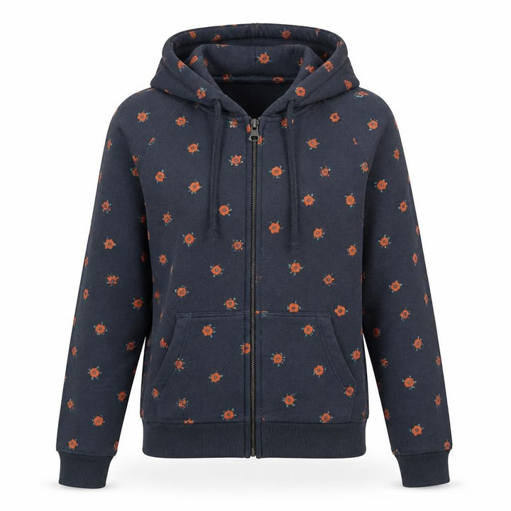 Jack Wills Womens Blue Floral Cotton Full Zip Hoodie Size 8 Pullover