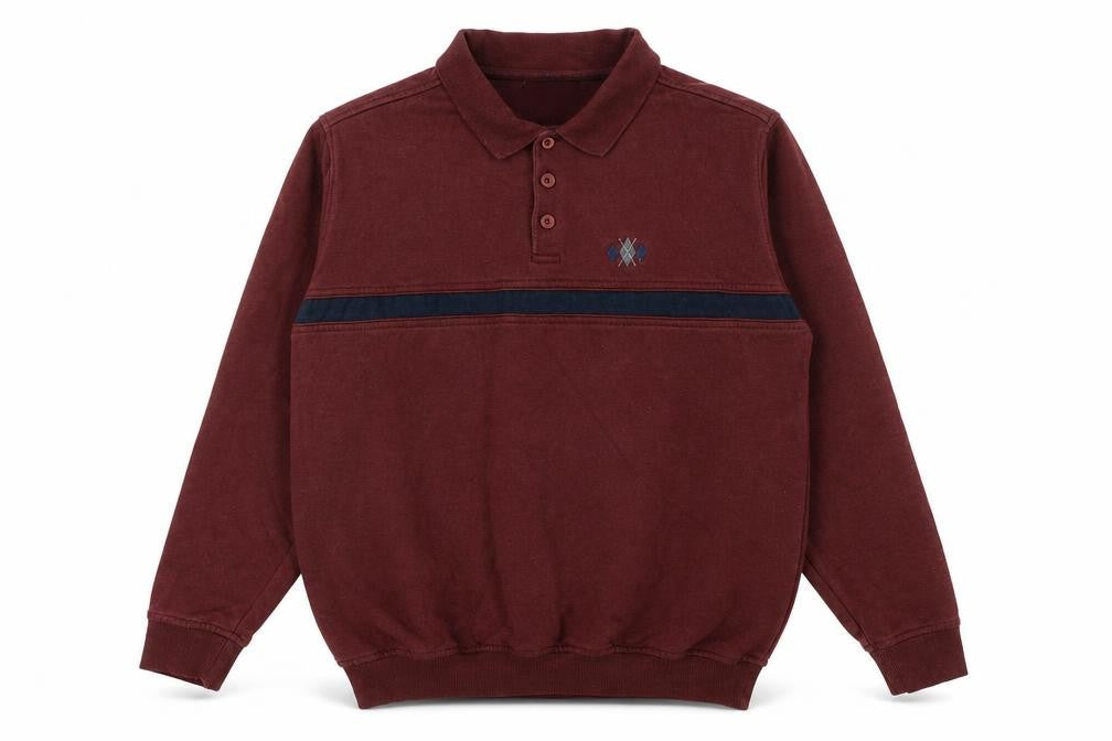 Front view of EWM men’s red cotton pullover sweatshirt, size M