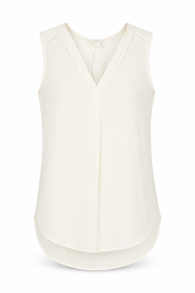 Front view of H&M women’s ivory polyester basic blouse, size UK 8, v-neck