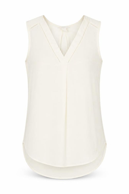 Front view of H&M women’s ivory polyester basic blouse, size UK 8, v-neck