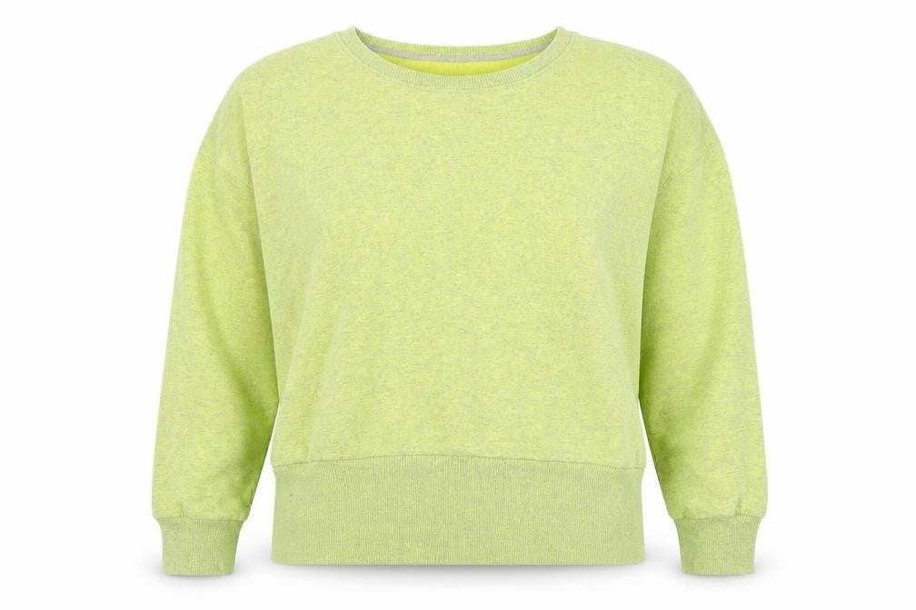 Front view of Topshop women’s green cotton pullover sweatshirt, size UK 8, pullover