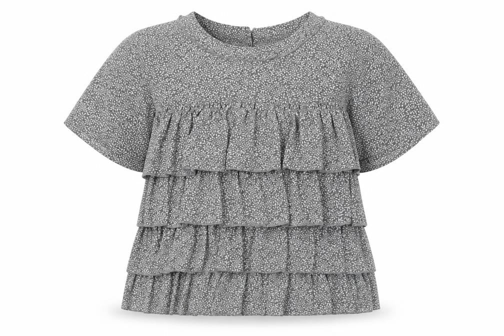 Front view of H&M women’s grey floral polyester basic blouse, size UK 10, round neck