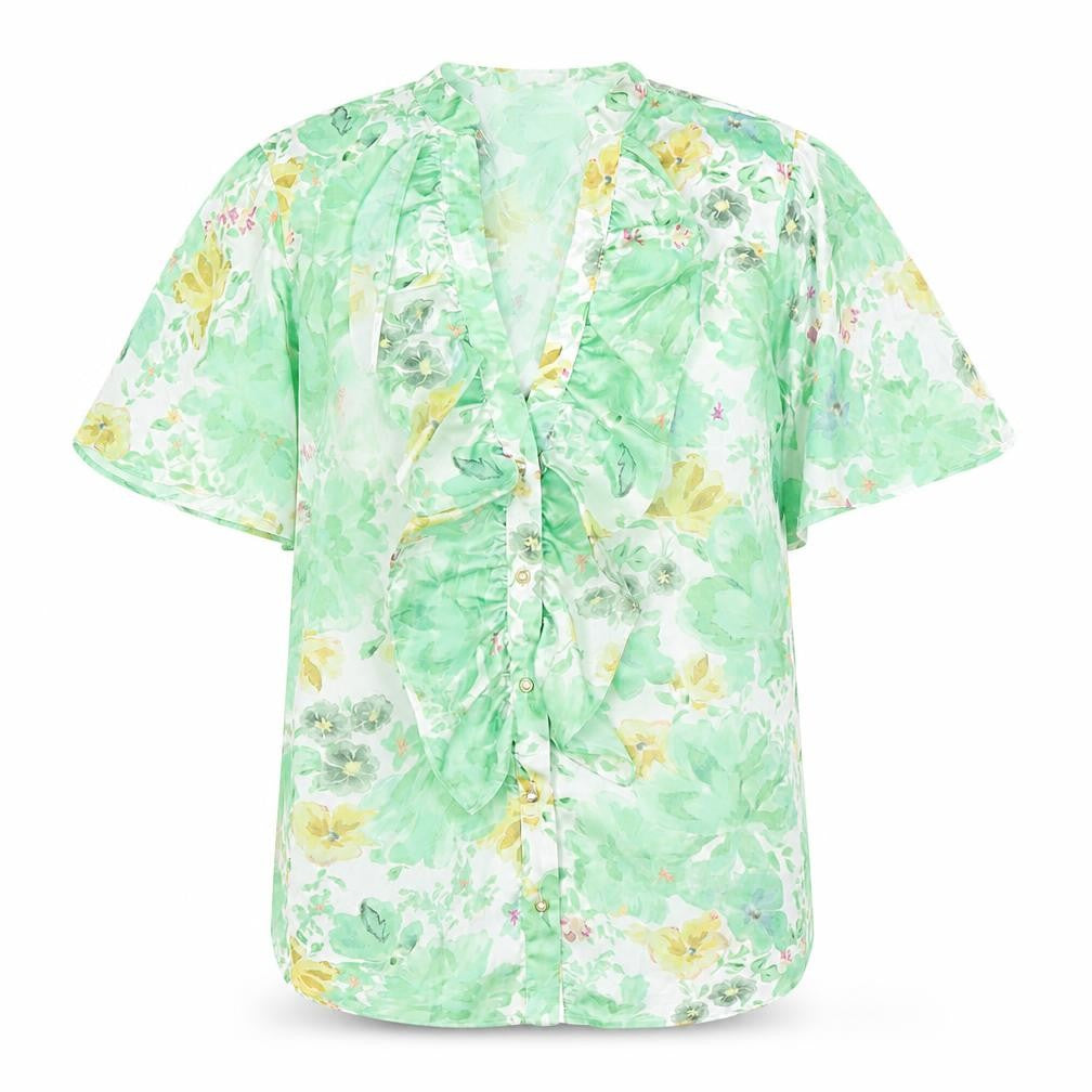 Front view of Zara women’s multicoloured floral polyester basic blouse, size XS, v-neck