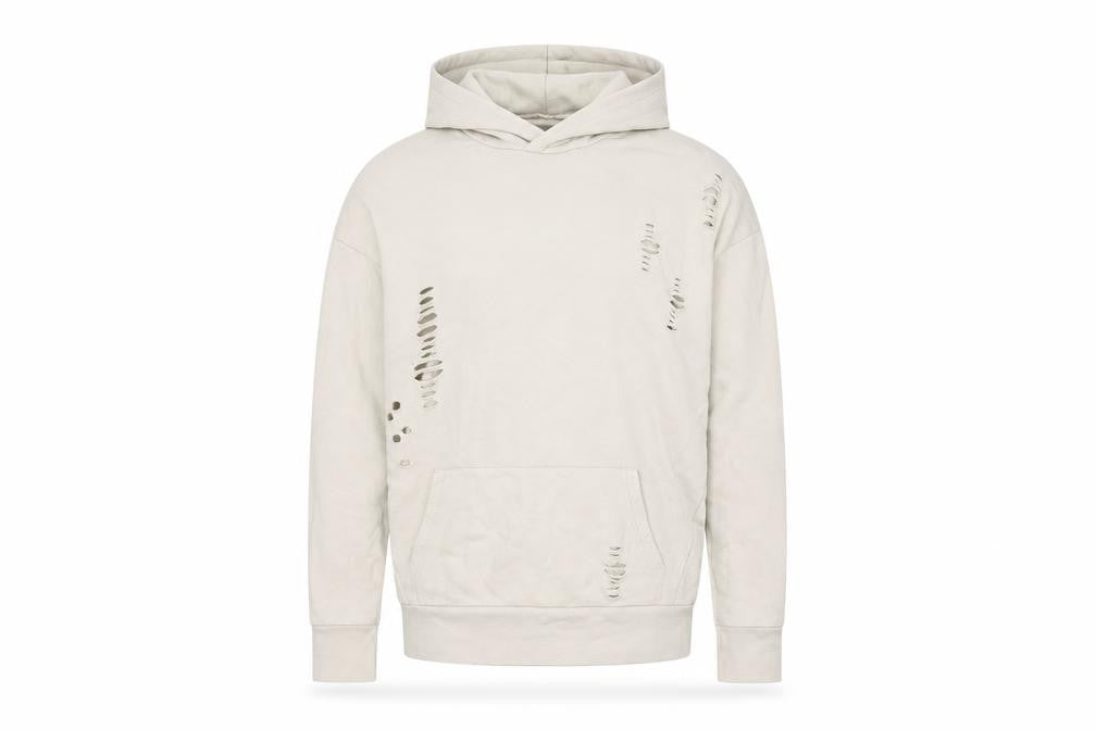 Front view of River Island men’s beige cotton pullover hoodie, size XS