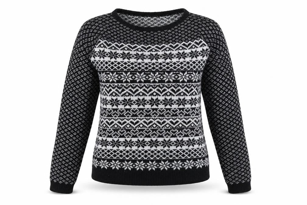 Front view of Next women’s black boat neck fair isle cotton jumper, size UK 6