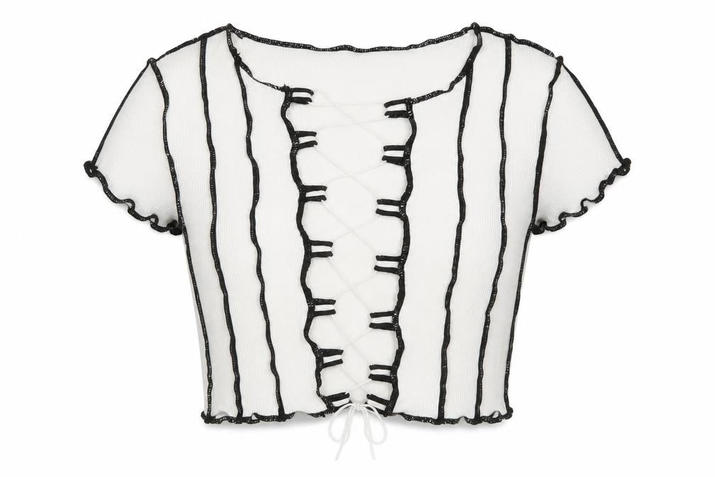 Front view of Divided women’s white geometric cotton basic blouse, size UK 8, scoop neck