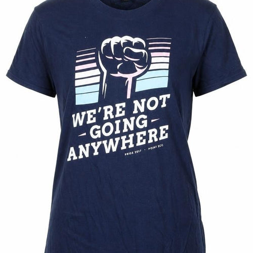 Tear Away Womens Blue Cotton Basic T-Shirt Size S Round Neck - We're not going anywhere