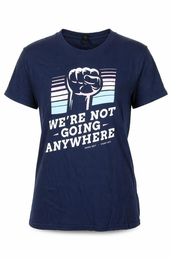 Tear Away Womens Blue Cotton Basic T-Shirt Size S Round Neck - We're not going anywhere