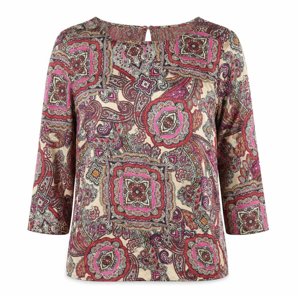Front view of Marks & Spencer women’s multicoloured paisley polyester basic blouse, size UK 10, round neck