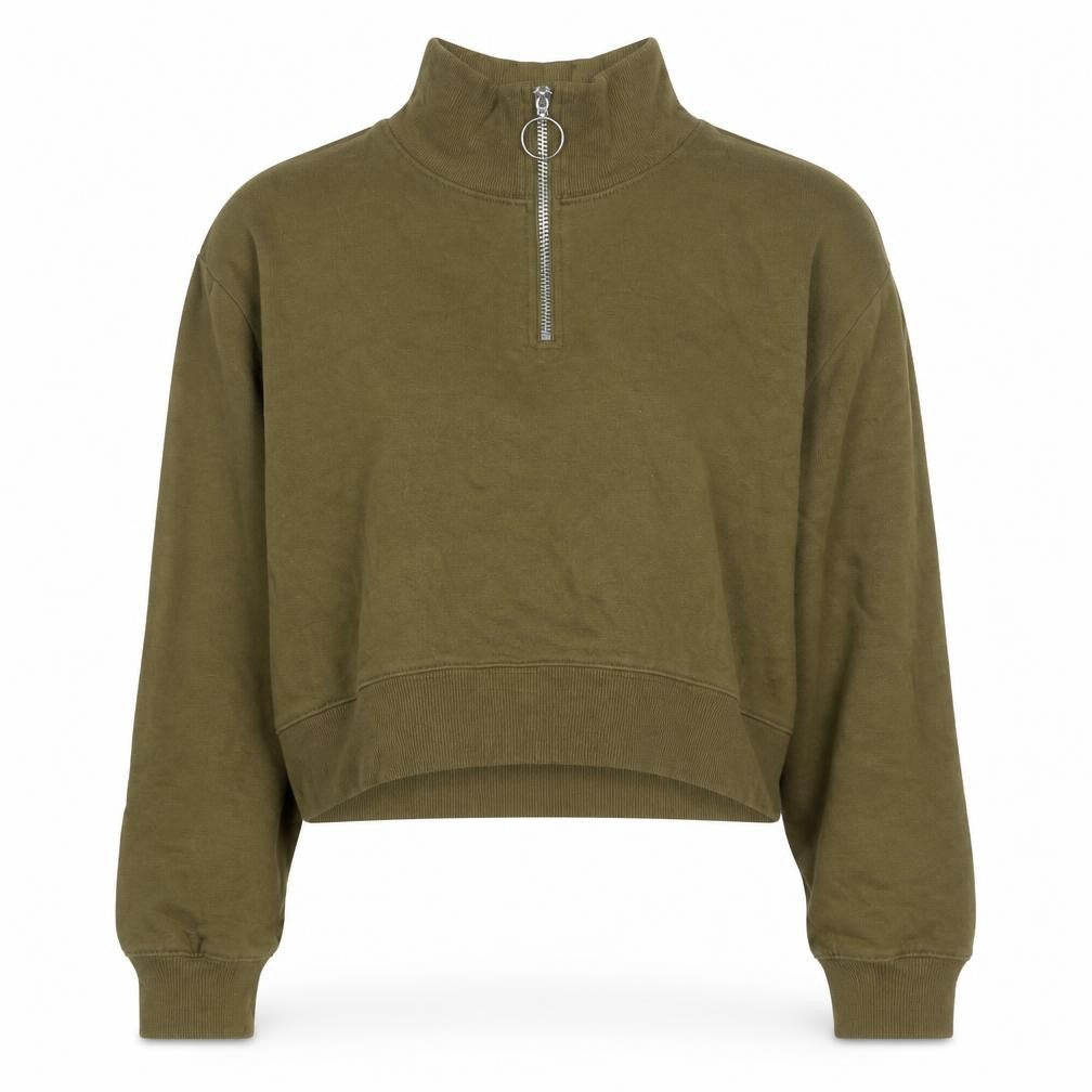 Front view of H&M women’s green cotton pullover sweatshirt, size XS, pullover