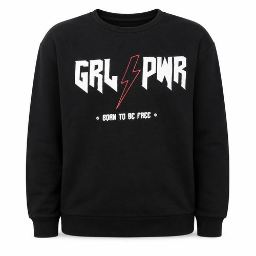 M&Co Girls Black Cotton Pullover Sweatshirt Size 14 Years Pullover - GRL PWR Born To Be Free