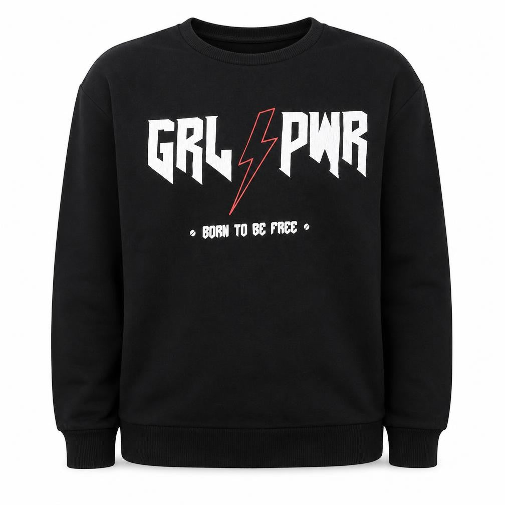 M&Co Girls Black Cotton Pullover Sweatshirt Size 14 Years Pullover - GRL PWR Born To Be Free
