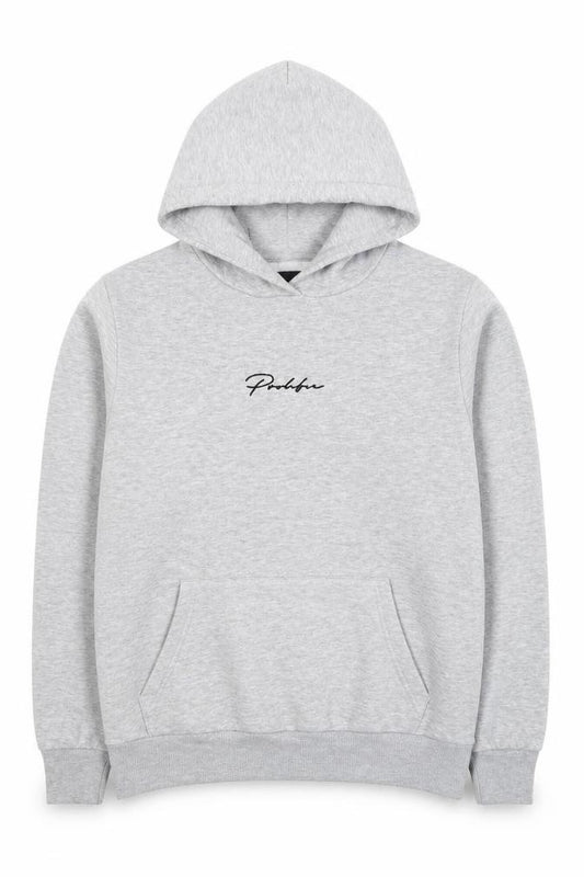 Front view of River Island men’s grey polyester pullover hoodie, size XS