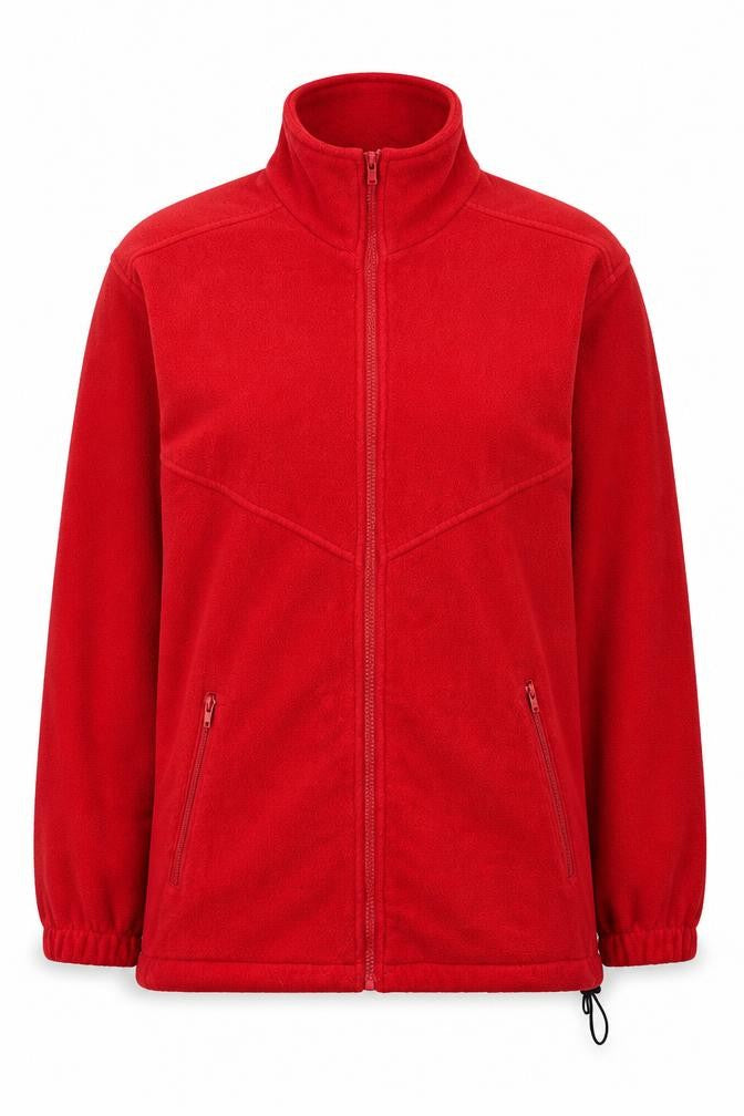 Front view of Jack Murphy women’s red jacket, size L, zip