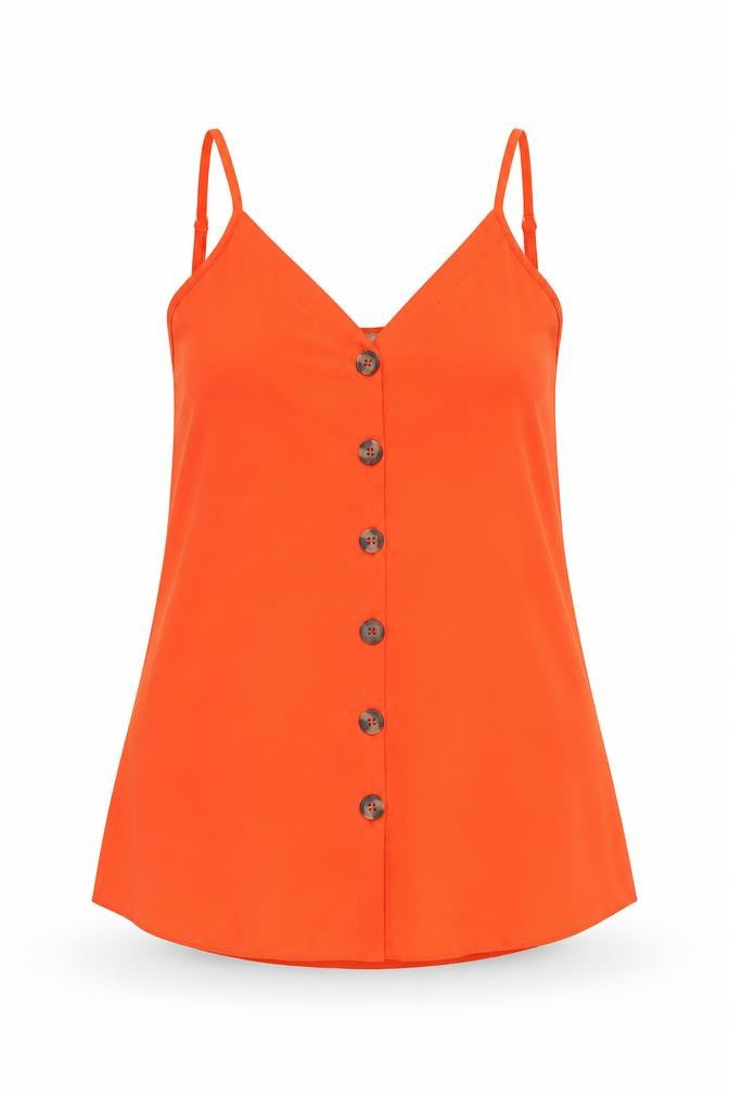 Front view of Pep&Co women’s orange polyester camisole tank, size UK 8, v-neck
