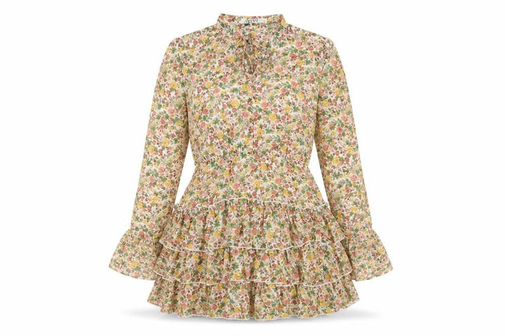 IVIVI Womens Multicoloured Floral Polyester Mini Size L V-Neck Lace Up