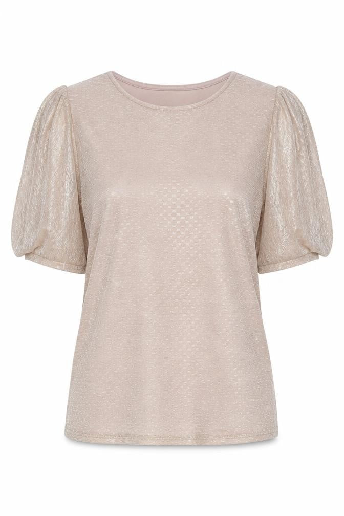 Front view of Dorothy Perkins women’s pink polyester basic blouse, size UK 12, round neck - metallic